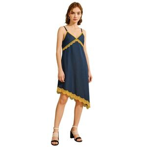 EYEYE‎ asymmetrical Slip dress lace trim camisole style tencel tank dress Y2K
